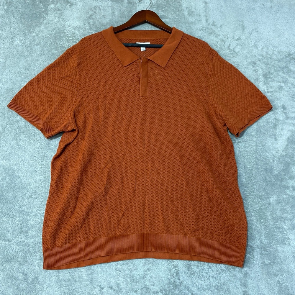NWT Alfani Textured Knit Polo Shirt Men's XXL True Sienna Rust Orange Cotton